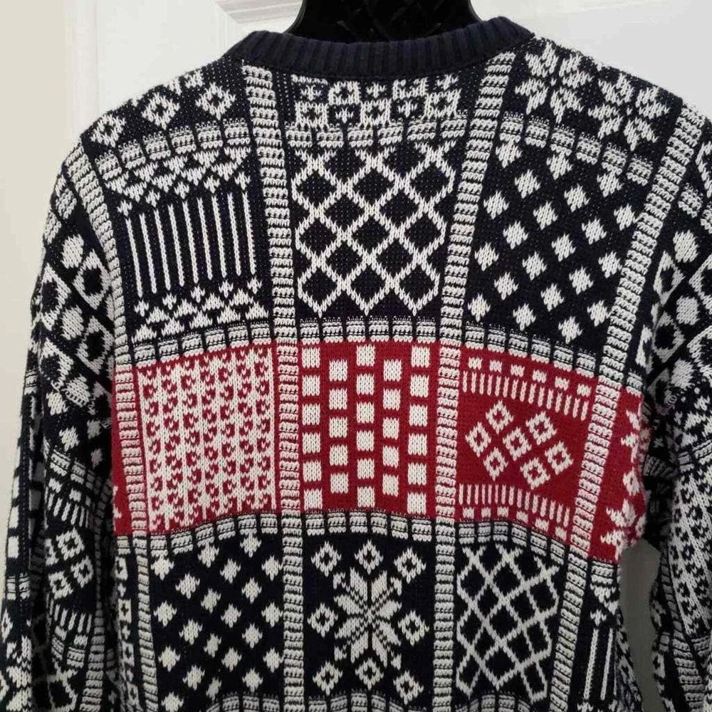 Jantzen Mens Pullover Ugly Sweater Blue Red Nordic Winter Fair Isle Cotton USA M